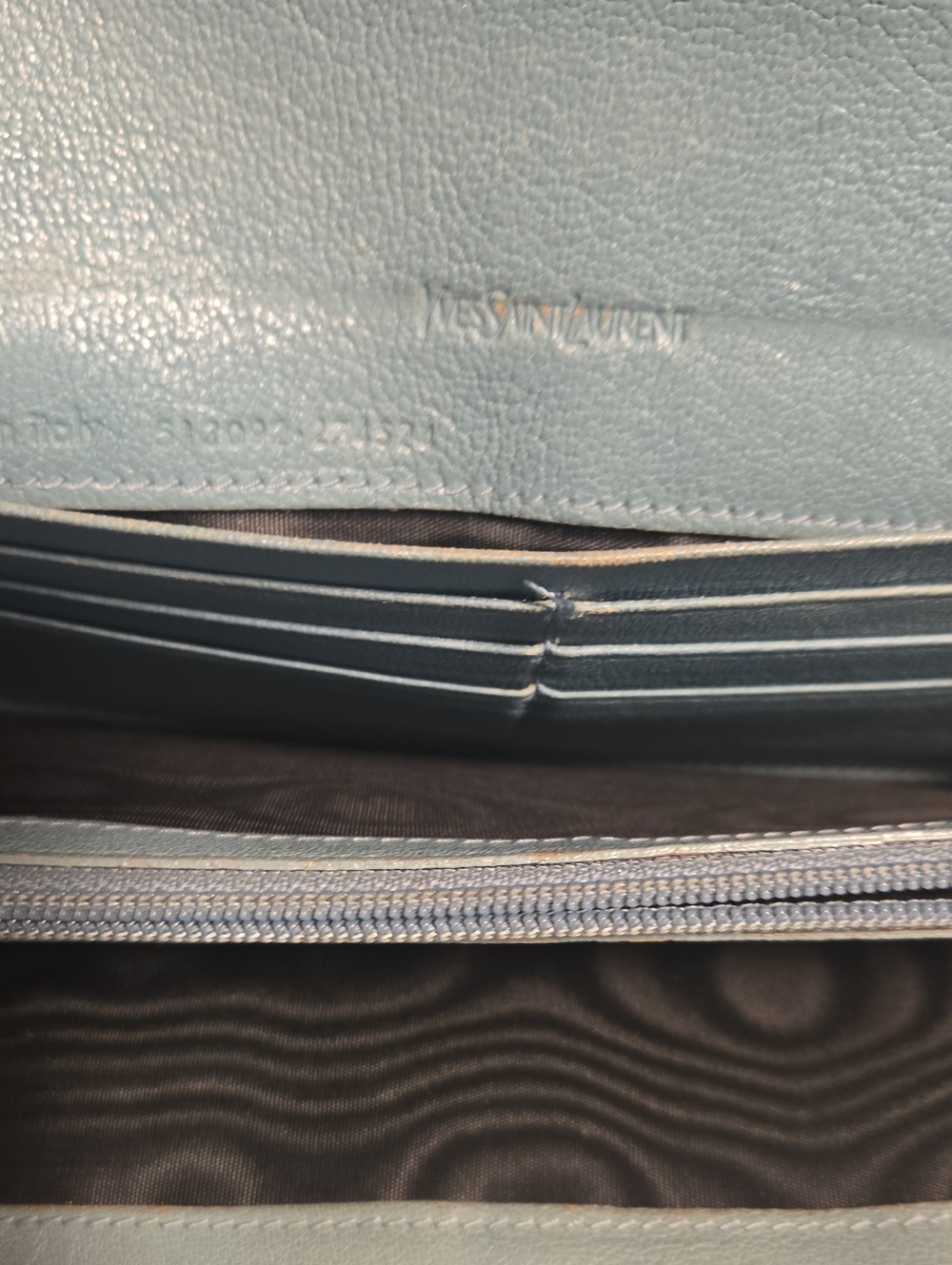 Saint Laurent Light Blue Leather Wallet with Gold Y Detail - Picture 4 of 15
